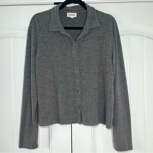 Gray Button Down Cardigan Sweater Long Sleeve Collar Size Large Casual